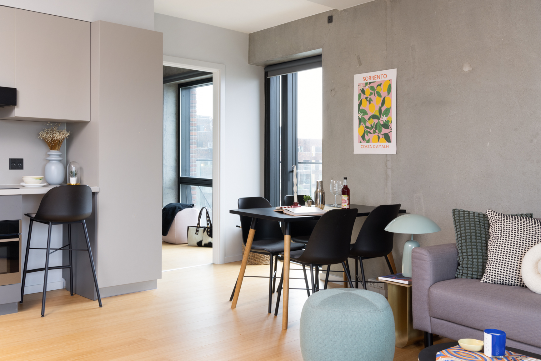 The Giant Apartment dining table with 4 chairs in Basestack Living student accommodation and apartments to rent in Copenhagen