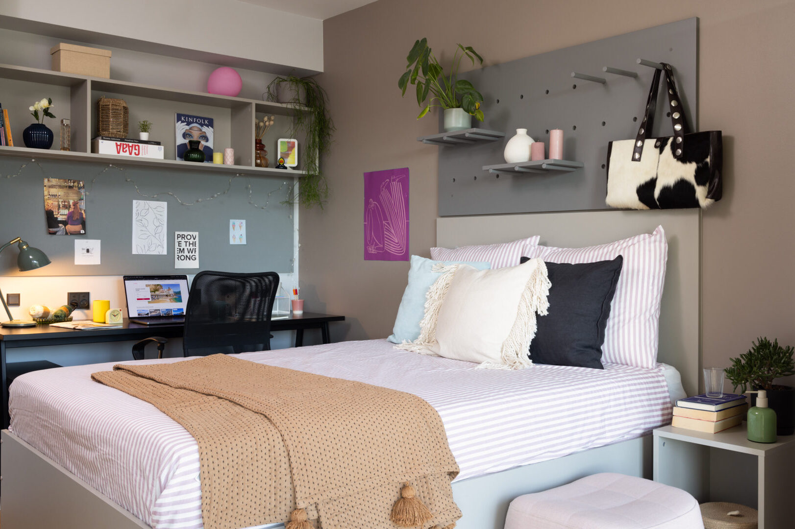 The Giant Apartment bed room with 160cm bed, 2 wardrobes, desk with chair and ample shelving in Basestack Living student accommodation and apartments to rent in Copenhagen