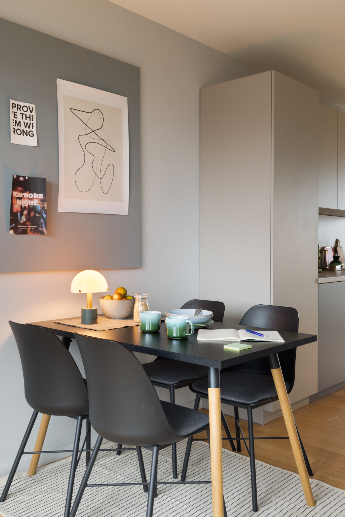 Big and Bold Apartment dining table with 4 chairs at Basestack Living student accommodation and apartments to rent in Copenhagen