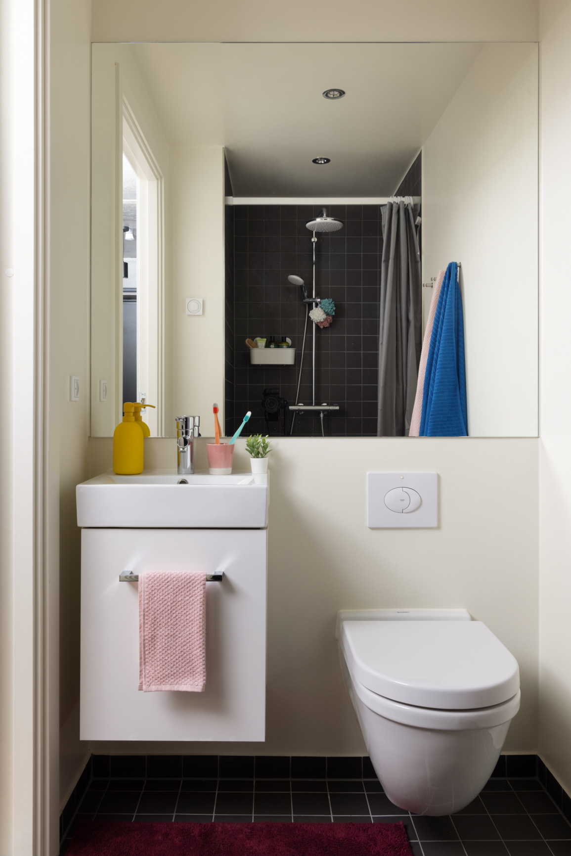 Bathroom in studio at Basestack Living student accommodation and apartments to rent in Copenhagen