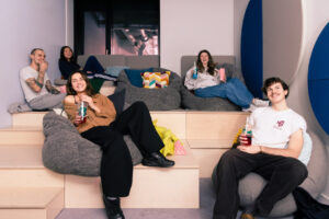 Residents in cinema in Basestack Bryggen student accommodation and apartments to rent in Copenhagen