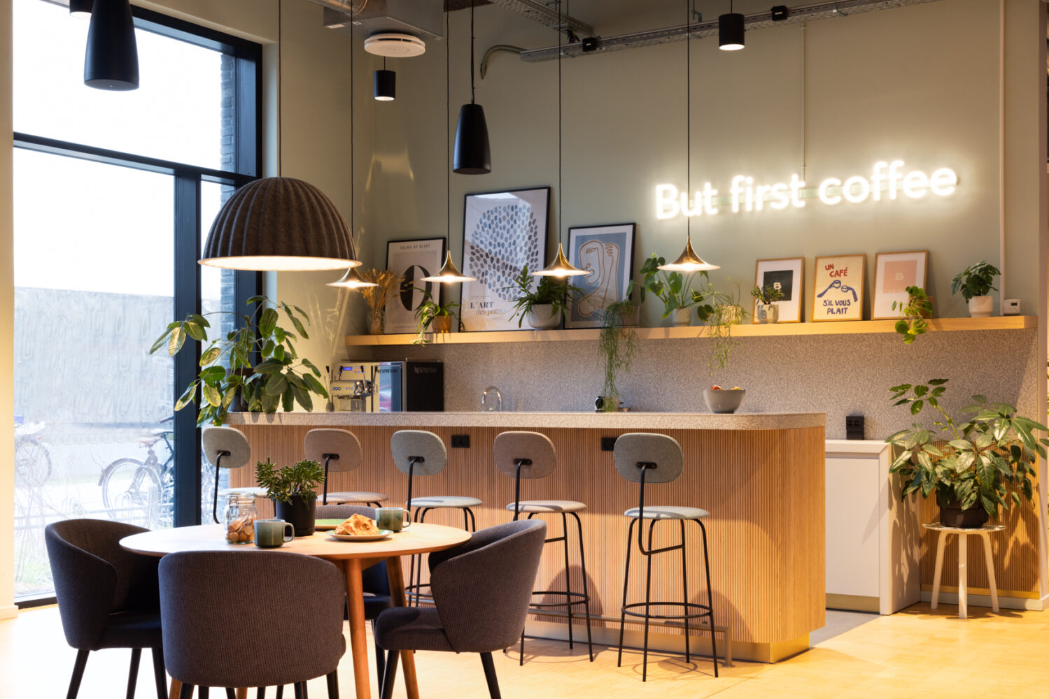 Coffee area and social space in BaseStack student accommodation and apartments to rent in Copenhagen