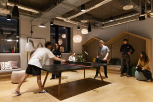 Ping pong table communal area in Basestack student accommodation and co-living spaces